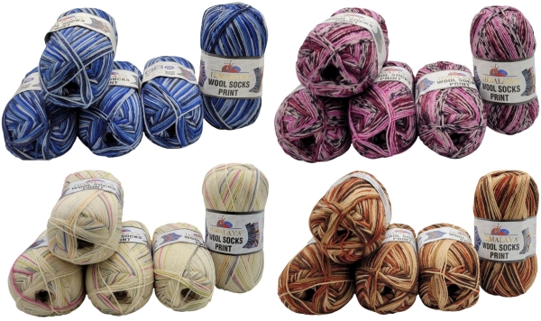 500 Gramm Himalaya Socks Print Sockenwolle mit 75% Merino, 5 x 100 Gramm Strickgarn  für Stricksocken und Strümpfe